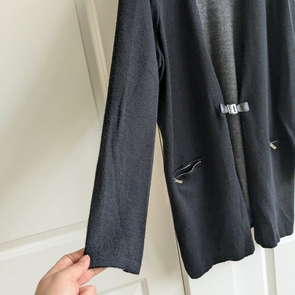 Calvin Klein Cardigan Women 1X Black Open Front Buckle Wool Blend Sweater Jacket - Picture 7 of 9